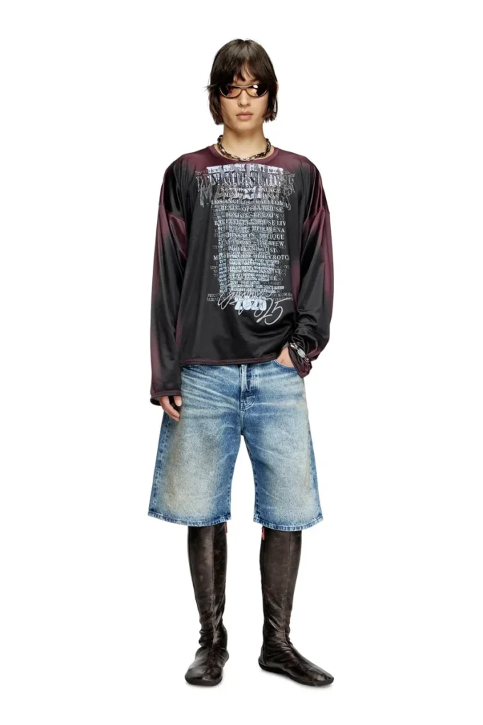d-rixford-s Pantaloni scurți din denim cu imprimeu cu versuri d-rixford-s Pantaloni scurți din denim cu imprimeu cu versuri
