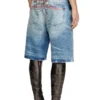 d-rixford-s Pantaloni scurți din denim cu imprimeu cu versuri d-rixford-s Pantaloni scurți din denim cu imprimeu cu versuri
