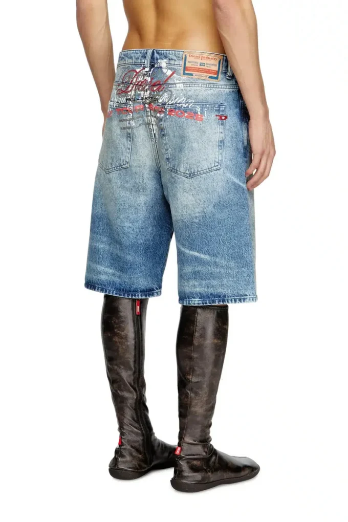 d-rixford-s Pantaloni scurți din denim cu imprimeu cu versuri d-rixford-s Pantaloni scurți din denim cu imprimeu cu versuri
