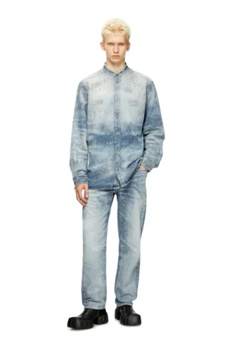 d-simp-fsh Cămașă din denim cu aspect uzat, model fagure