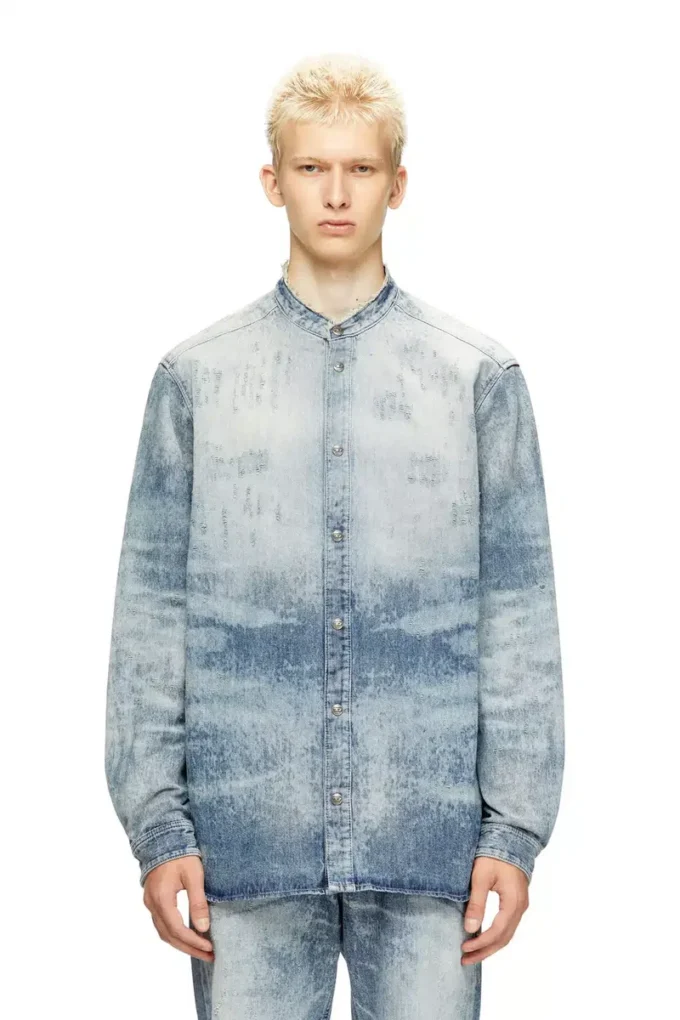 d-simp-fsh Cămașă din denim cu aspect uzat, model fagure d-simp-fsh Cămașă din denim cu aspect uzat, model fagure