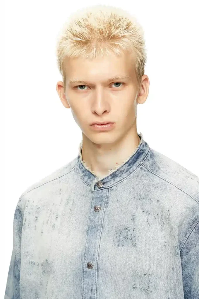 d-simp-fsh Cămașă din denim cu aspect uzat, model fagure d-simp-fsh Cămașă din denim cu aspect uzat, model fagure