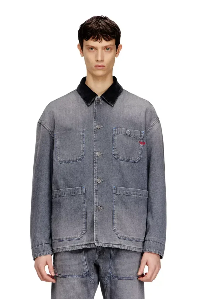 d-stack-u-l Jachetă din denim în stil utilitar, cu guler contrastant d-stack-u-l Jachetă din denim în stil utilitar, cu guler contrastant