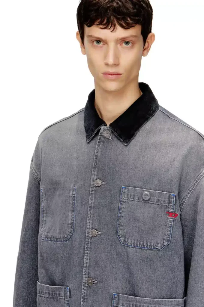 d-stack-u-l Jachetă din denim în stil utilitar, cu guler contrastant d-stack-u-l Jachetă din denim în stil utilitar, cu guler contrastant