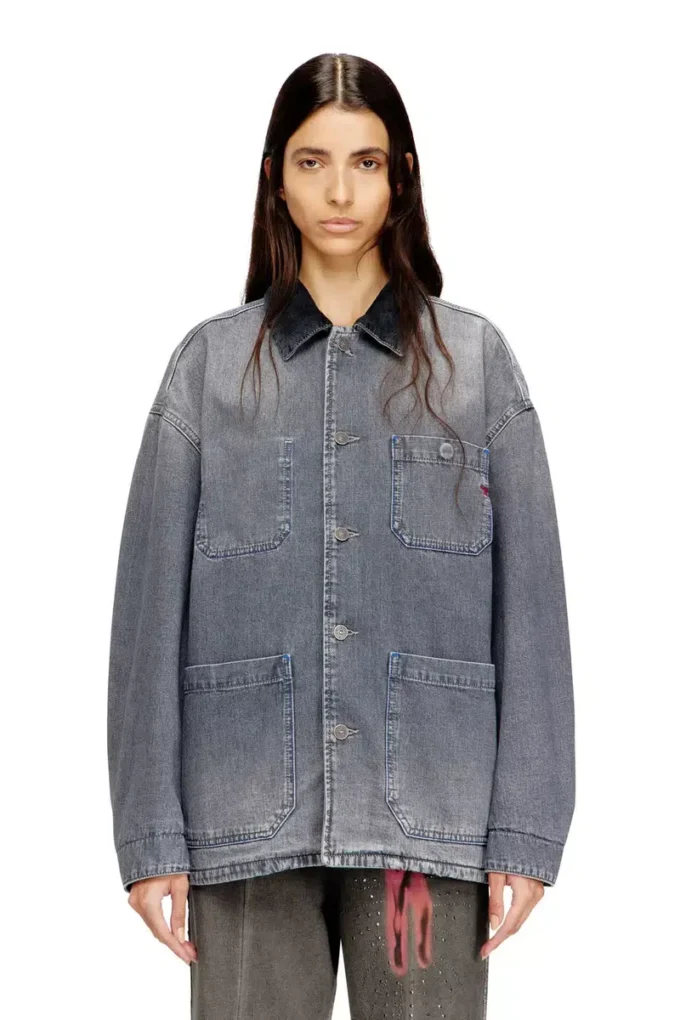 d-stack-u-l Jachetă din denim în stil utilitar, cu guler contrastant d-stack-u-l Jachetă din denim în stil utilitar, cu guler contrastant