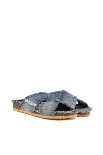d-woodstock cross Papuci D-Woodstock-Crossover din denim franjurat