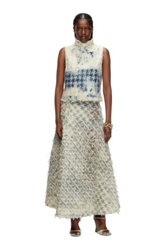 de-annina-fsh Fustă lungă din denim cu model houndstooth dévoré