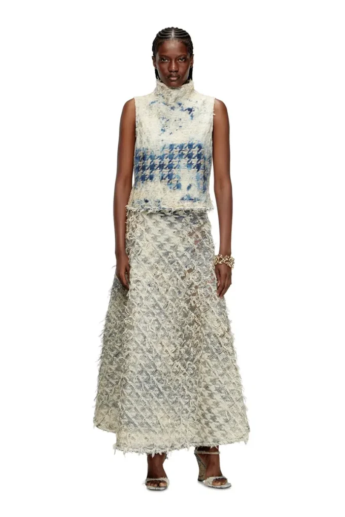 de-annina-fsh Fustă lungă din denim cu model houndstooth dévoré de-annina-fsh Fustă lungă din denim cu model houndstooth dévoré