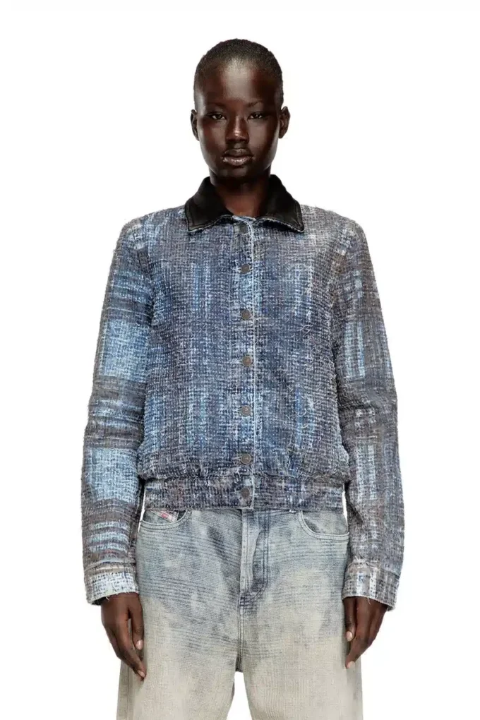 de-ateli-s Jachetă scurtă din denim bouclé grafic de-ateli-s Jachetă scurtă din denim bouclé grafic