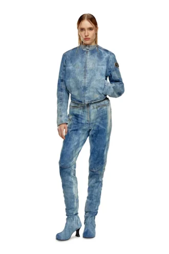 de-calur-fse Jachetă din denim cu detalii zip în stil motociclist