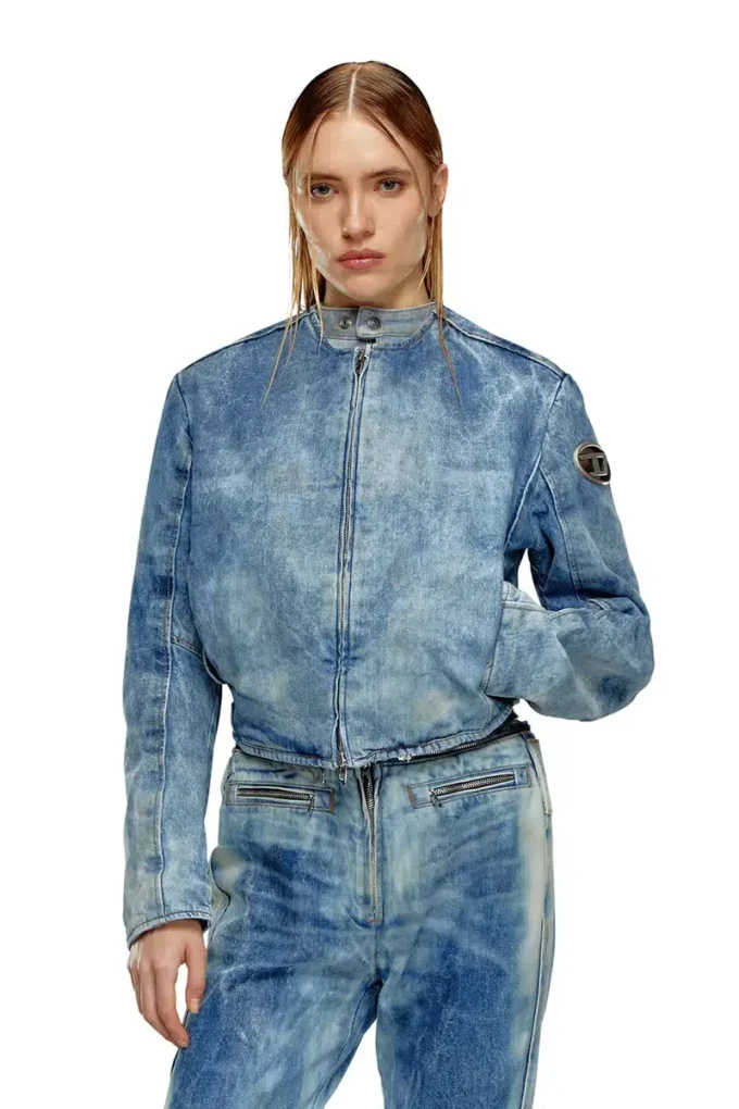 de-calur-fse Jachetă din denim cu detalii zip în stil motociclist de-calur-fse Jachetă din denim cu detalii zip în stil motociclist