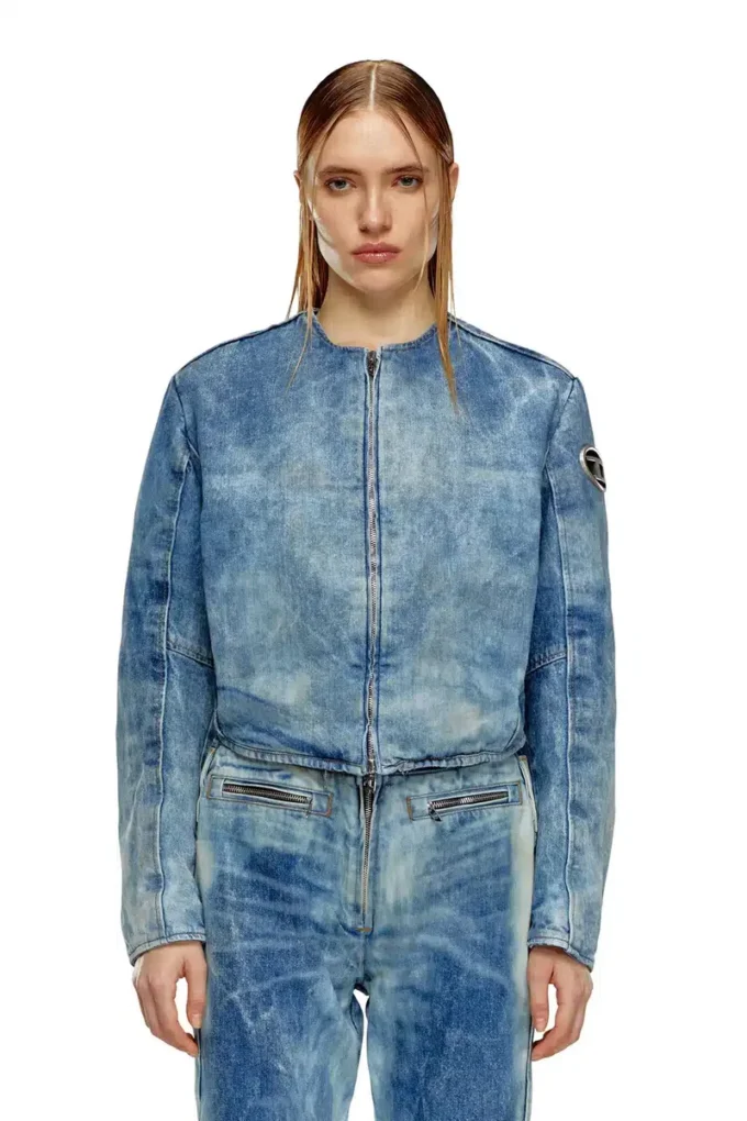 de-calur-fse Jachetă din denim cu detalii zip în stil motociclist de-calur-fse Jachetă din denim cu detalii zip în stil motociclist