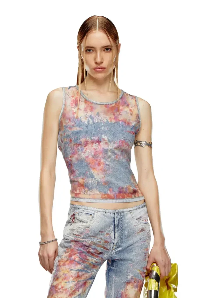 de-ciri-fse Top din denim devoré cu flori de-ciri-fse Top din denim devoré cu flori