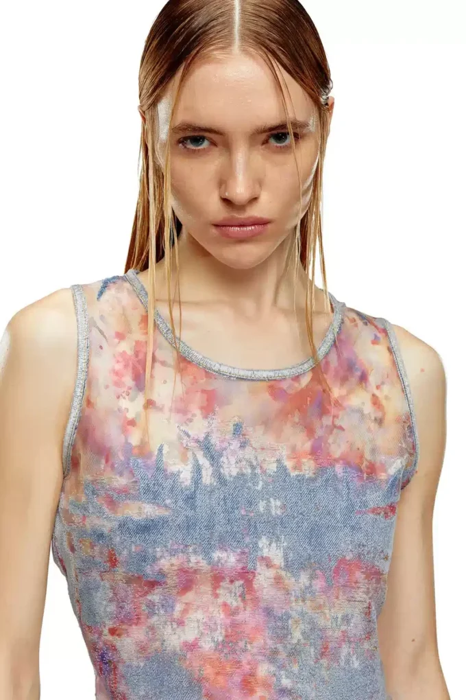 de-ciri-fse Top din denim devoré cu flori de-ciri-fse Top din denim devoré cu flori
