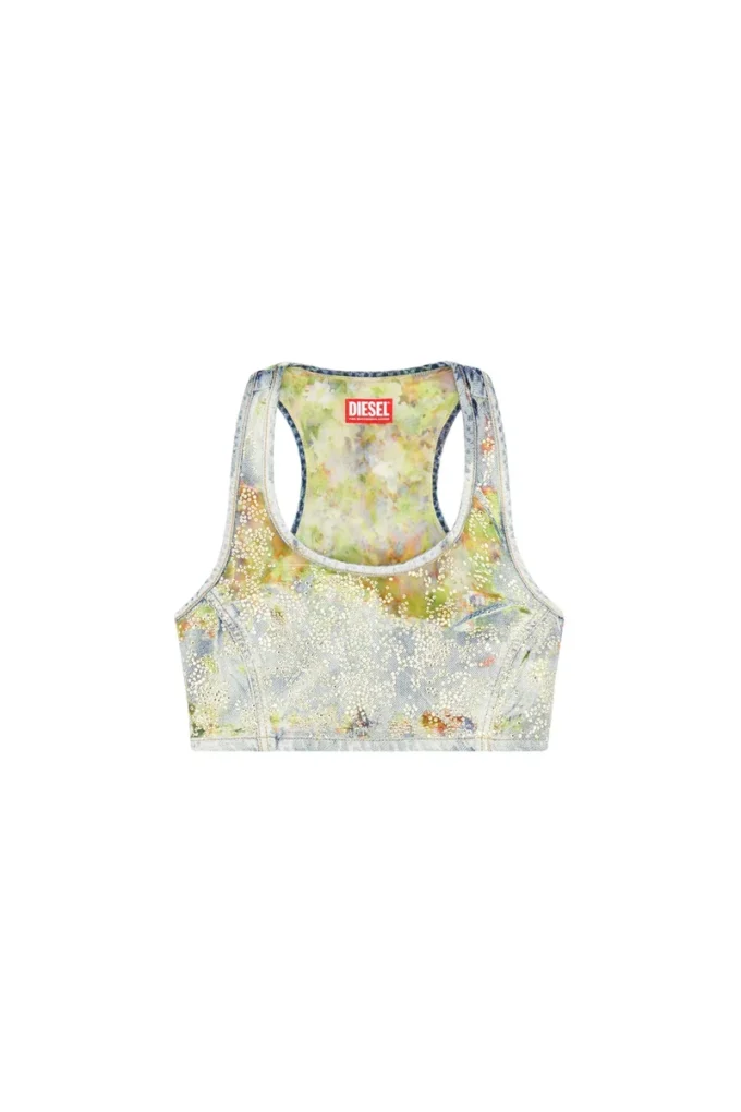 de-detop-fse Top scurt din denim devoré cu imprimeu floral