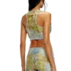 de-detop-fse Top scurt din denim devoré cu imprimeu floral