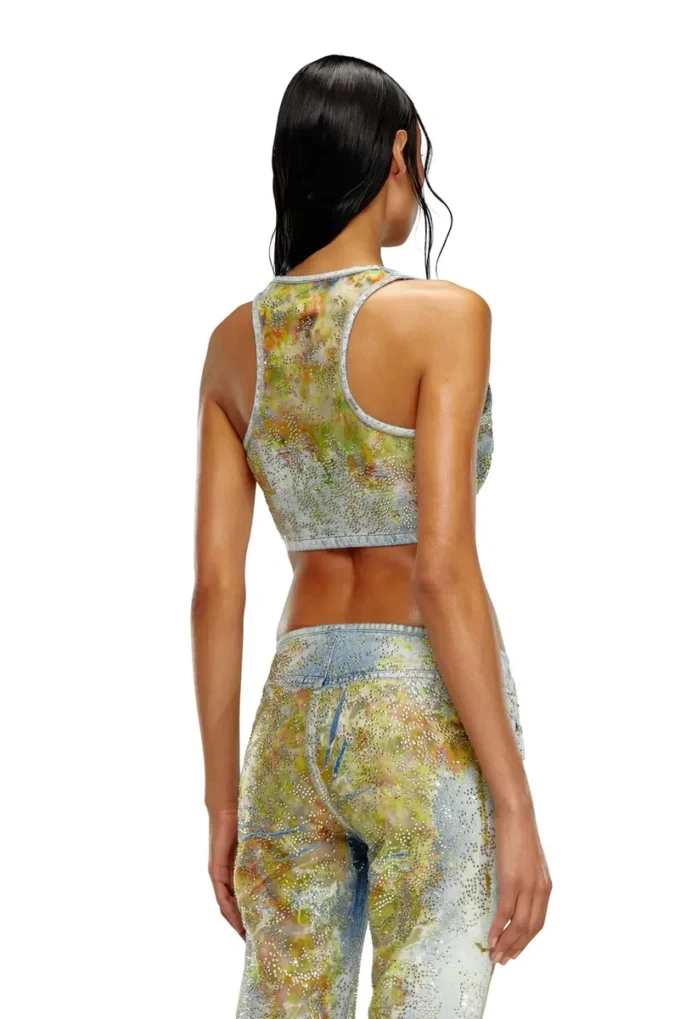de-detop-fse Top scurt din denim devoré cu imprimeu floral