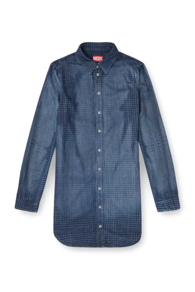 de-eazy dress-s Rochie cămașă din denim fluid Prince of Wales de-eazy dress-s Rochie cămașă din denim fluid Prince of Wales