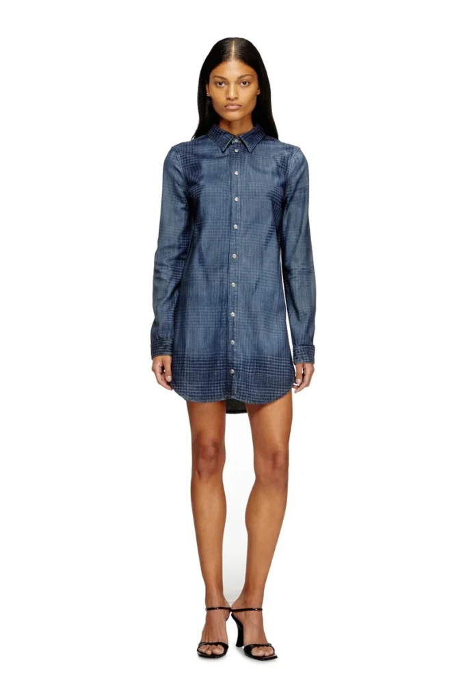 de-eazy dress-s Rochie cămașă din denim fluid Prince of Wales de-eazy dress-s Rochie cămașă din denim fluid Prince of Wales