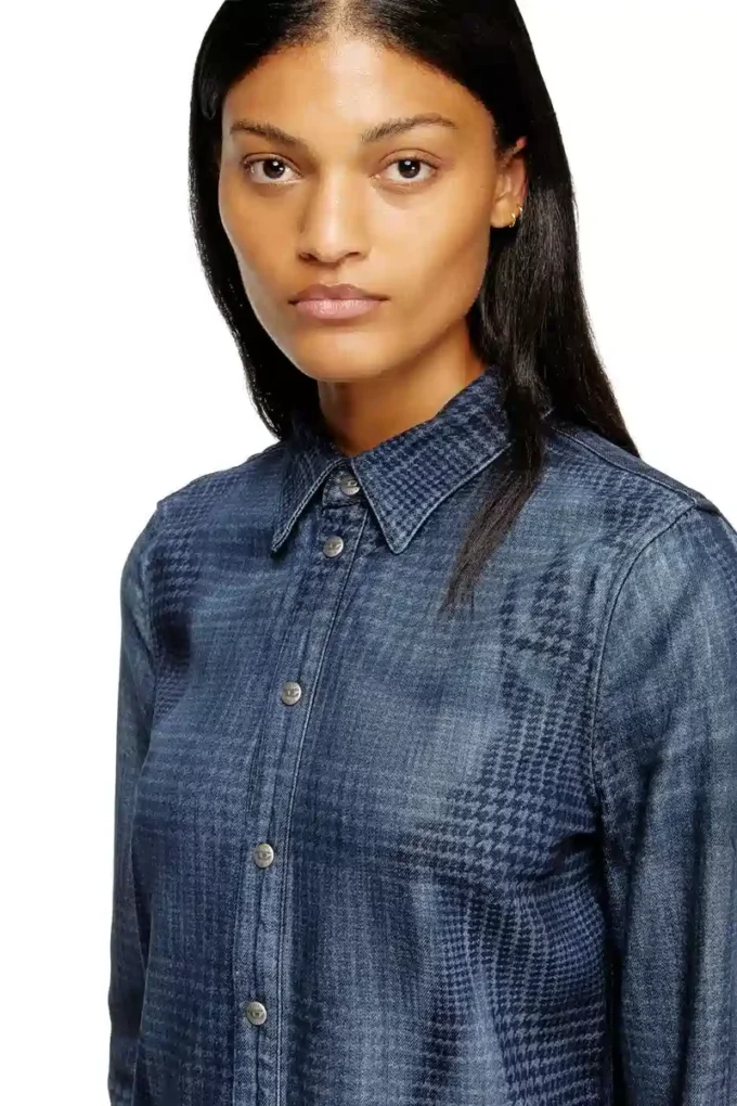 de-eazy dress-s Rochie cămașă din denim fluid Prince of Wales de-eazy dress-s Rochie cămașă din denim fluid Prince of Wales