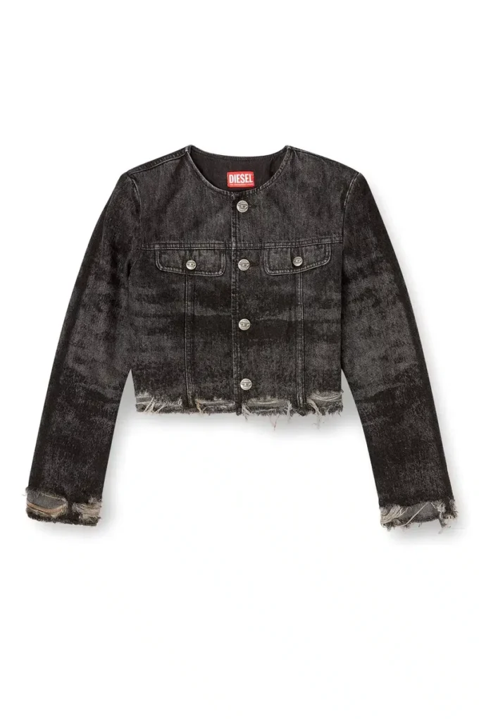 de-graffy-fsh Jachetă din denim de bumbac și cânepă tratat cu laser