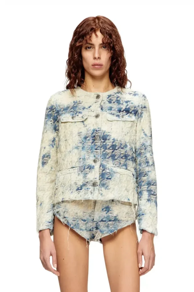 de-grafy-fsh Jachetă din denim cu țesătură în model houndstooth