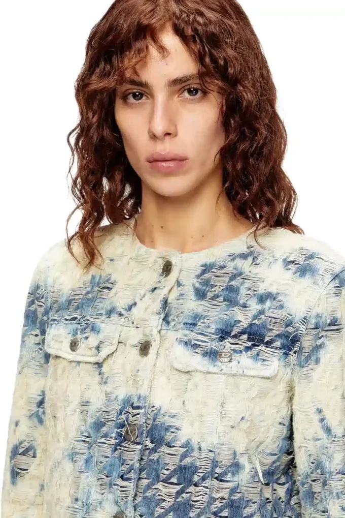 de-grafy-fsh Jachetă din denim cu țesătură în model houndstooth