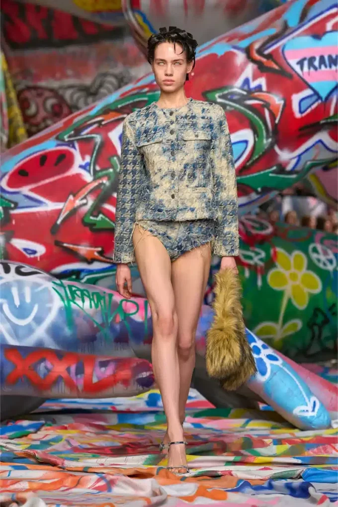 de-grafy-fsh Jachetă din denim cu țesătură în model houndstooth