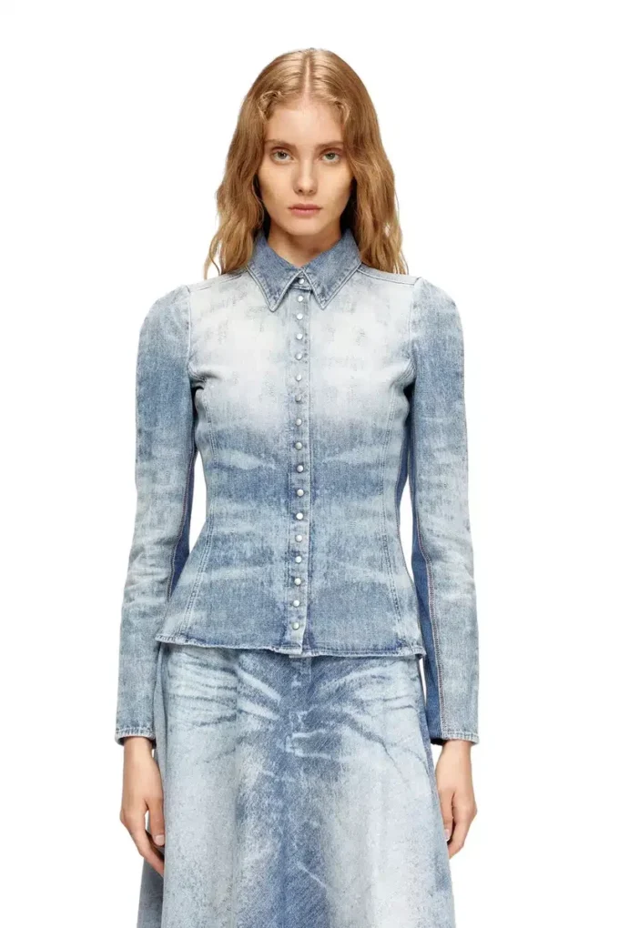 de-masly-fsh Cămașă din denim cu aspect uzat, model fagure