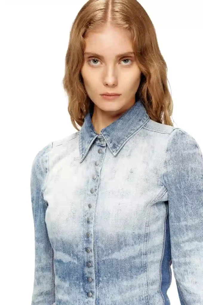 de-masly-fsh Cămașă din denim cu aspect uzat, model fagure