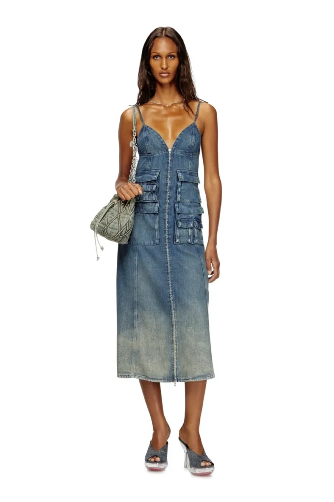 de-melvi-s Rochie din denim fluid, decolorat cu laser de-melvi-s Rochie din denim fluid, decolorat cu laser