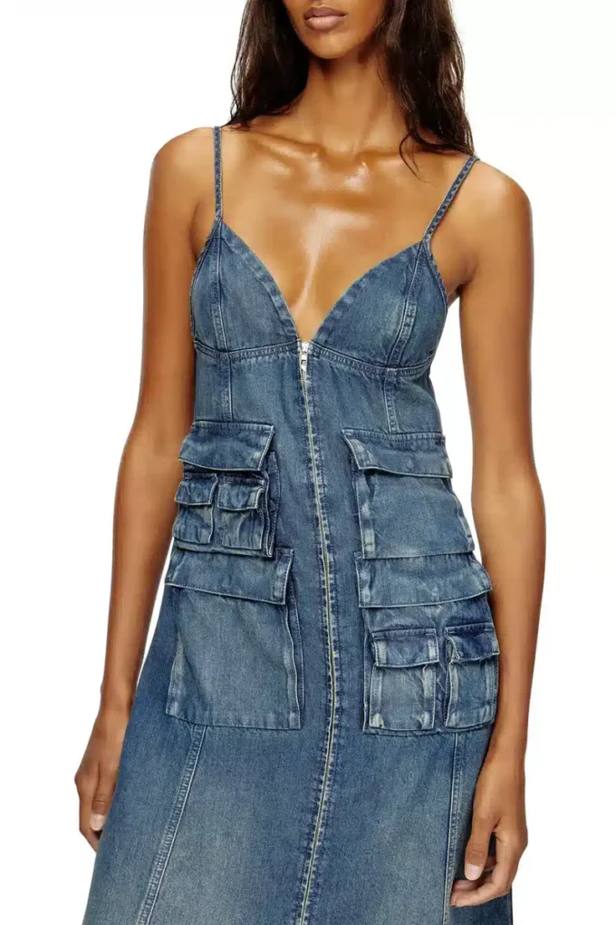 de-melvi-s Rochie din denim fluid, decolorat cu laser de-melvi-s Rochie din denim fluid, decolorat cu laser