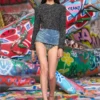 de-nora-fsh Fustă-curea din denim de bumbac și cânepă cu laser