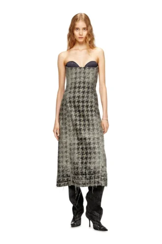 de-olivia-fsh Rochie midi din denim cu imprimeu în zig-zag