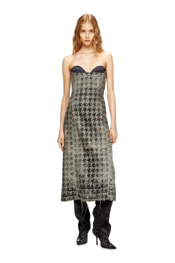 de-olivia-fsh Rochie midi din denim cu imprimeu în zig-zag de-olivia-fsh Rochie midi din denim cu imprimeu în zig-zag