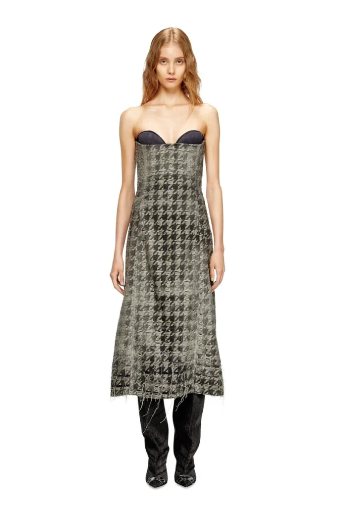 de-olivia-fsh Rochie midi din denim cu imprimeu în zig-zag de-olivia-fsh Rochie midi din denim cu imprimeu în zig-zag