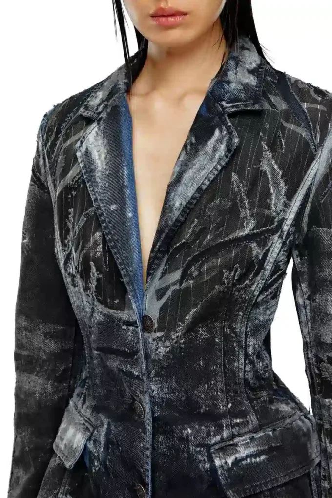 de-pia-fse Palton din denim devoré cu dungi subțiri