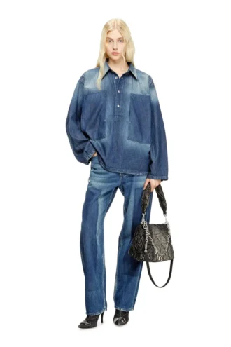 de-priss Bluză Henley din denim cu efect contrastant de-priss Bluză Henley din denim cu efect contrastant