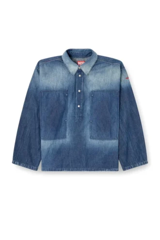 de-priss Bluză Henley din denim cu efect contrastant de-priss Bluză Henley din denim cu efect contrastant