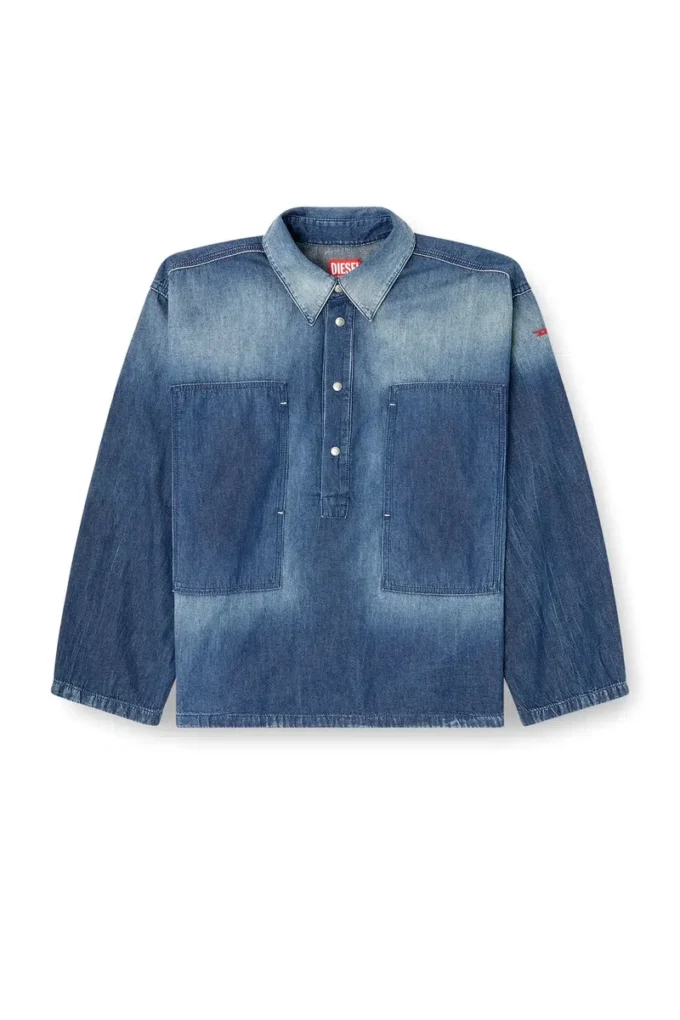 de-priss Bluză Henley din denim cu efect contrastant de-priss Bluză Henley din denim cu efect contrastant