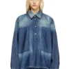de-priss Bluză Henley din denim cu efect contrastant de-priss Bluză Henley din denim cu efect contrastant
