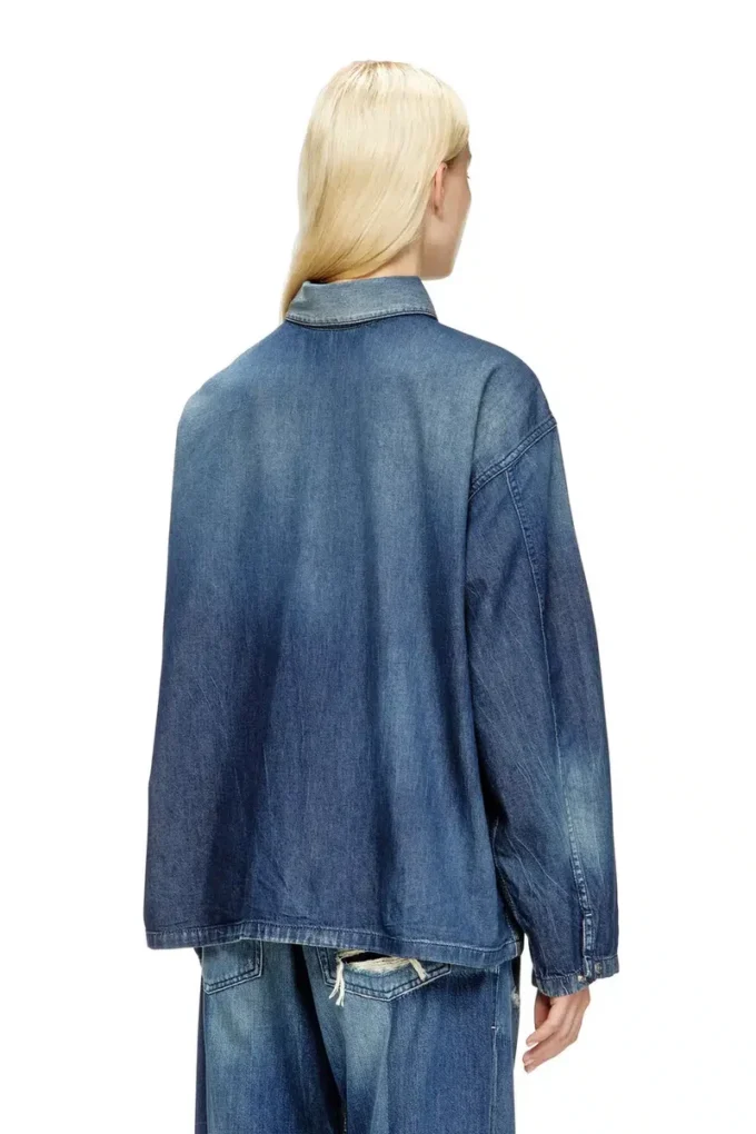 de-priss Bluză Henley din denim cu efect contrastant de-priss Bluză Henley din denim cu efect contrastant