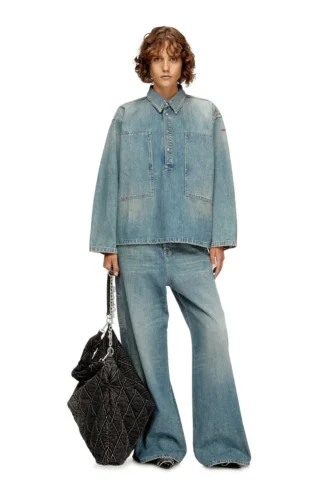 de-priss Bluză Henley din denim în stil utilitar de-priss Bluză Henley din denim în stil utilitar