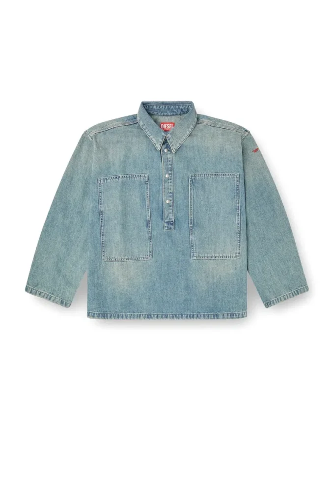 de-priss Bluză Henley din denim în stil utilitar de-priss Bluză Henley din denim în stil utilitar