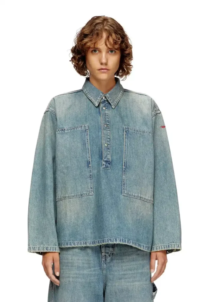 de-priss Bluză Henley din denim în stil utilitar de-priss Bluză Henley din denim în stil utilitar