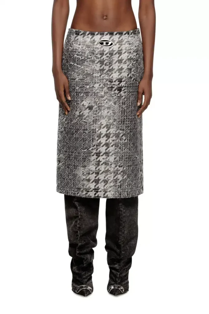 de- rathian-fsh Fustă midi din denim jacquard Prince of Wales de- rathian-fsh Fustă midi din denim jacquard Prince of Wales
