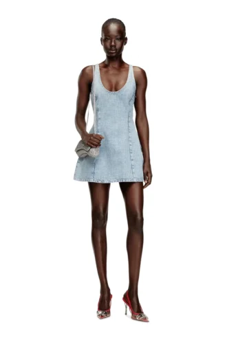 de-sweeney-s1 Rochie scurtă din denim cu imprimeu houndstooth și cristale