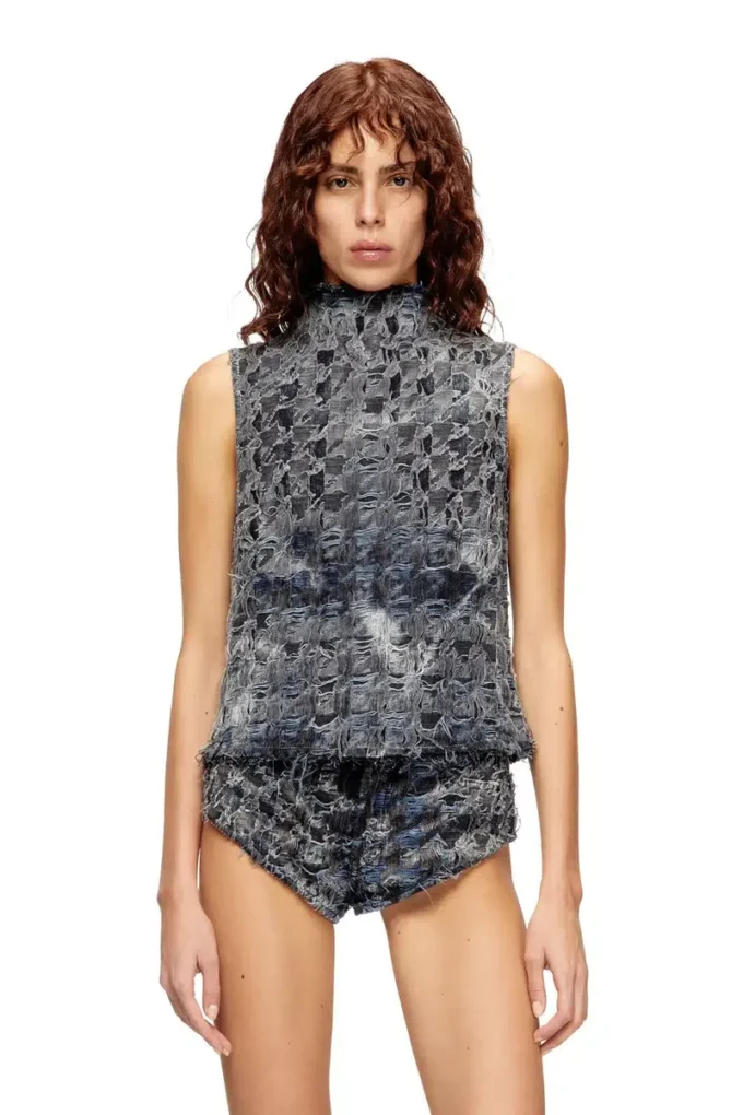 de-tapi-fsh1 Top fără mâneci din denim cu imprimeu tie-dye în model pied-de-poule