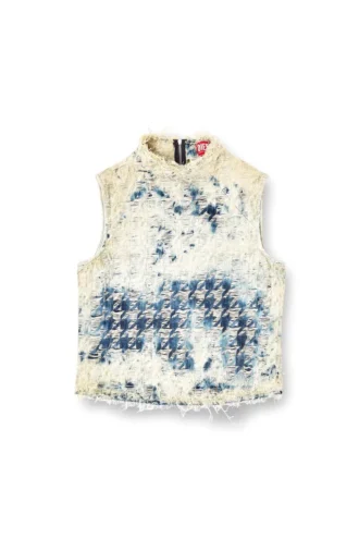 de-tapi-fsh2 Top fără mâneci din denim cu țesătură în model houndstooth