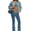 de-top-fse Top cropped din denim cu placă din cristal de-top-fse Top cropped din denim cu placă din cristal